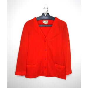 Vintage 60s Butte Knit Wool Cardigan Womens Large Red Button Sweater Preppy